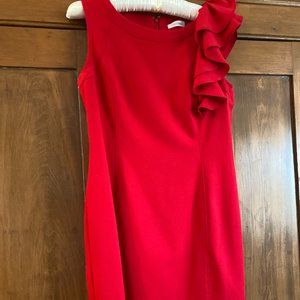Calvin Klein Dress/Sheath Ruffle Red Dress, SIZE 10